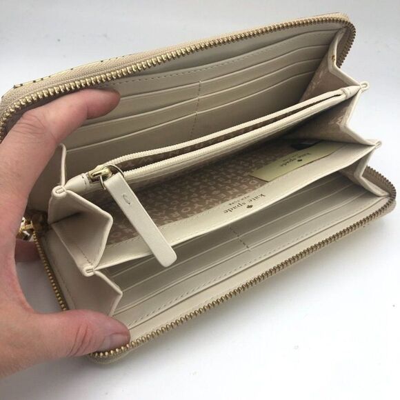 Kate Spade Womens Wallet Zip Around Shiny Metallic Gold Heart Print - Picture 6 of 10